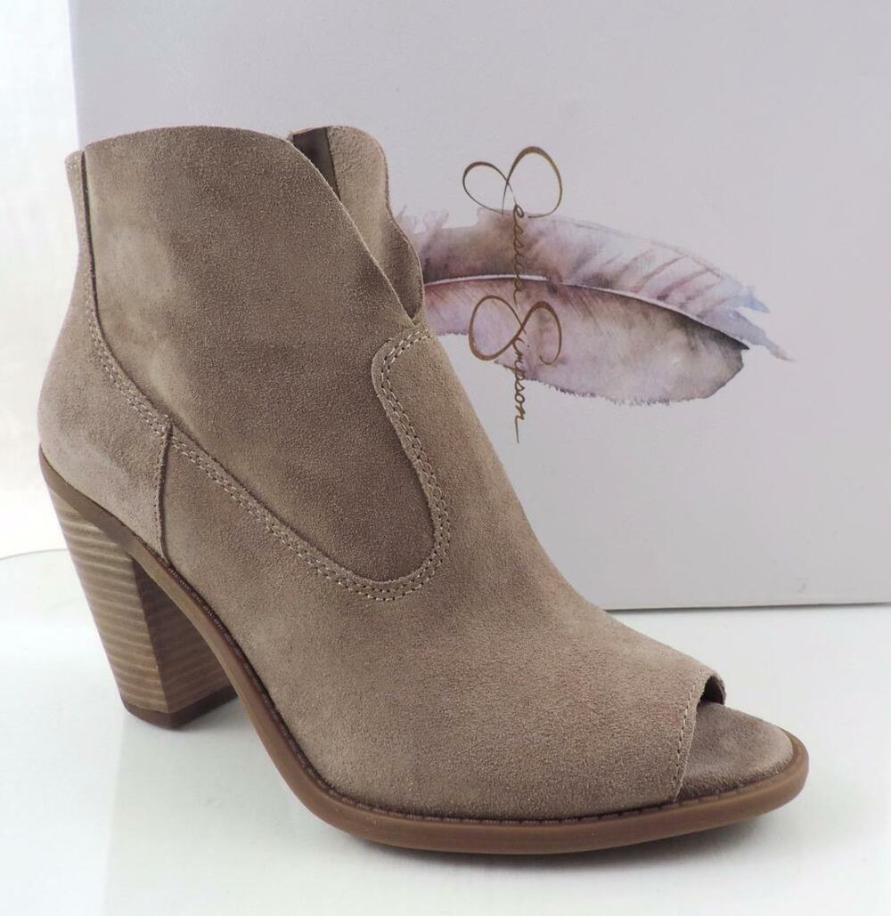 Women's Jessica Simpson Chalotte Open Toe Zip Booties Suede Slate Taupe